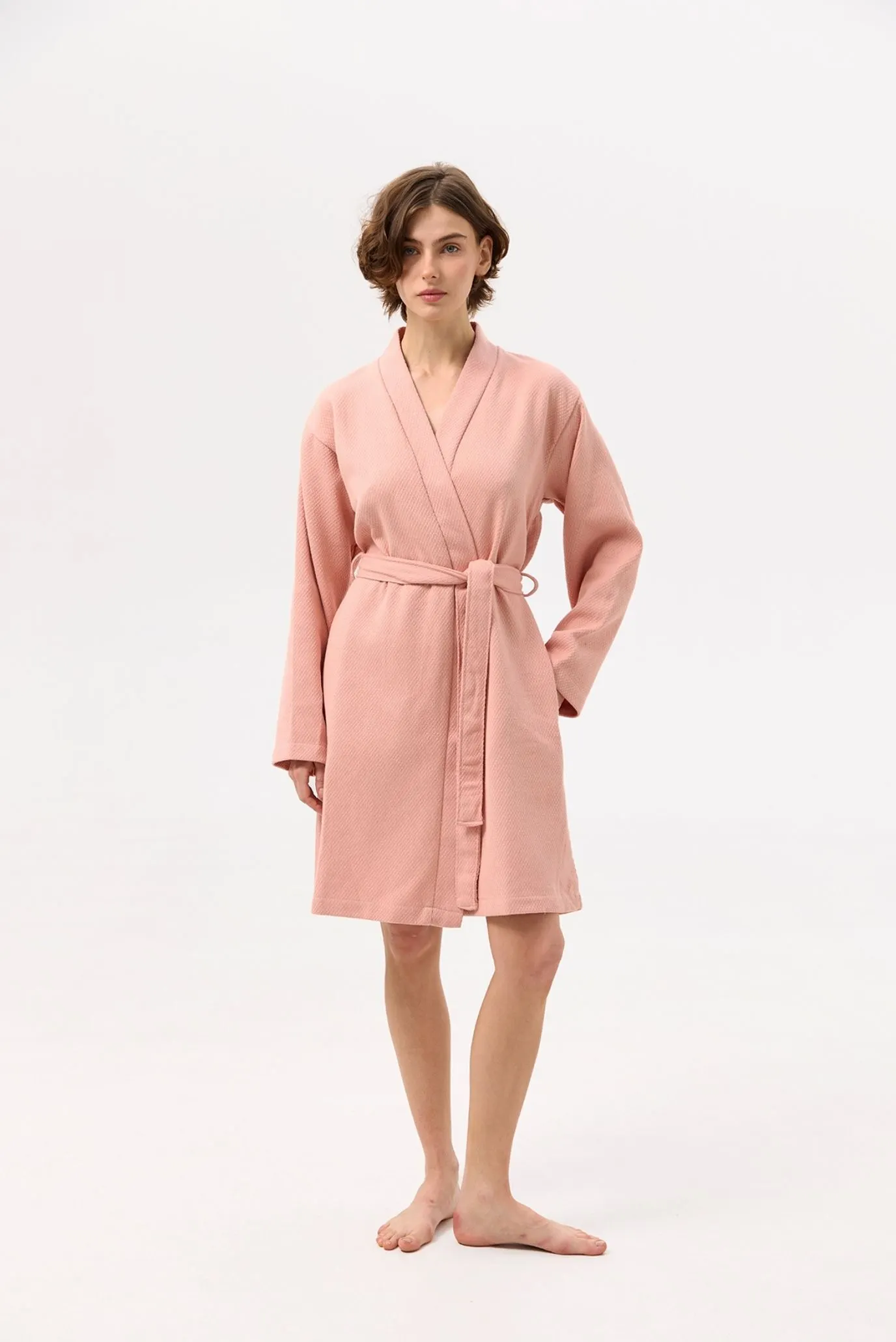 Жіночий рожевий халат-кімоно Samma пудра 1