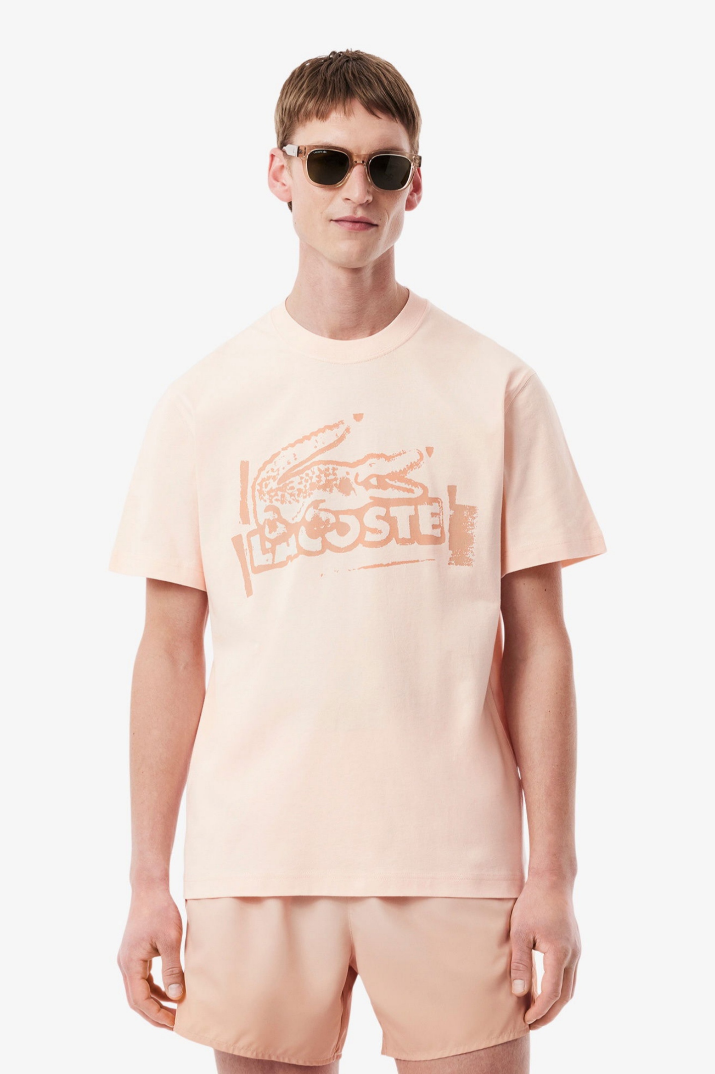 Мужская бежевая футболка Бежевый M Lacoste TH0284GXI Мужская бежевая футболка Бежевый M Lacoste TH0284GXI