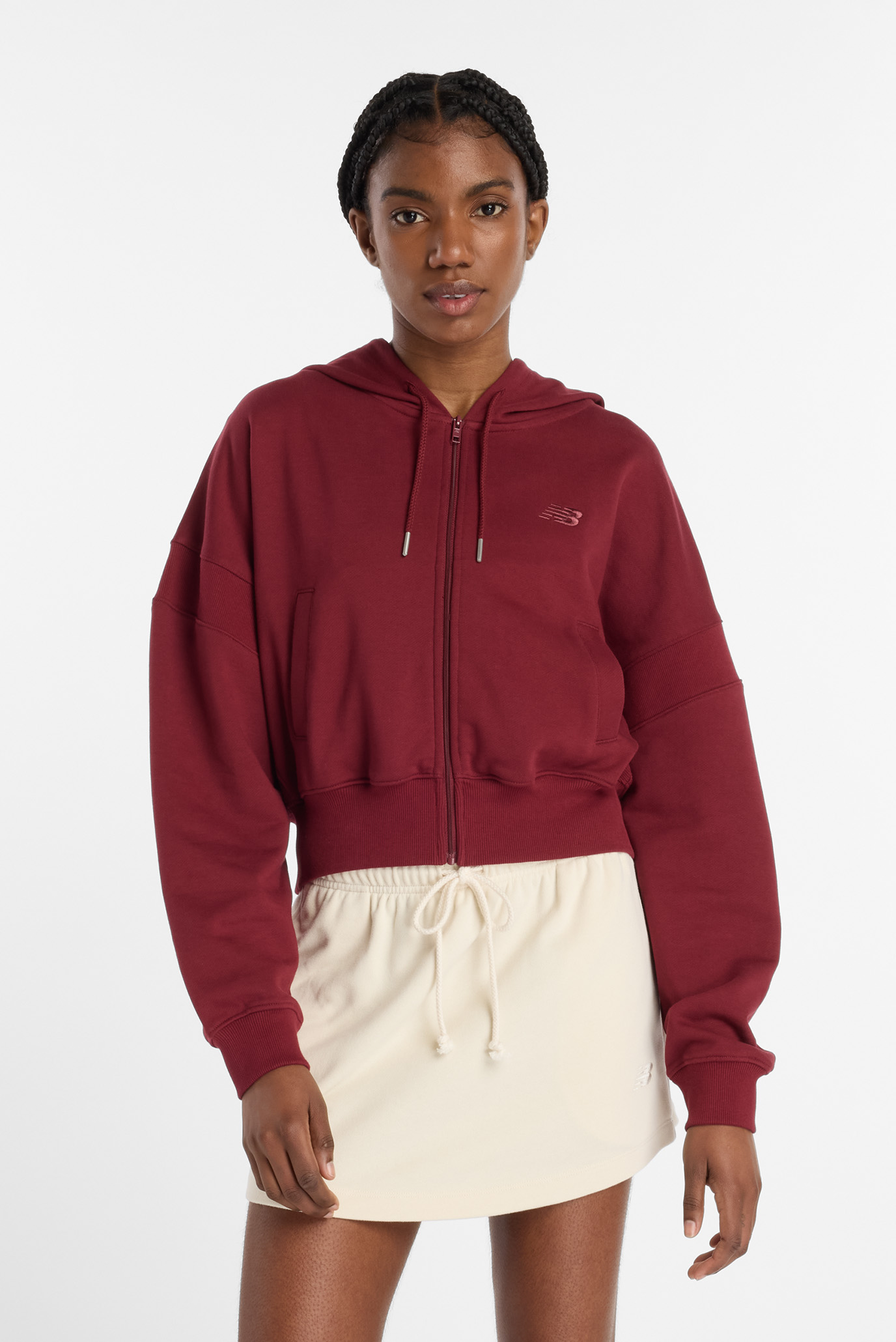 Женское бордовое худи French Terry Full Zip Бордовый XS New Balance WJ51506MHB Женское бордовое худи French Terry Full Zip Бордовый XS New Balance WJ51506MHB