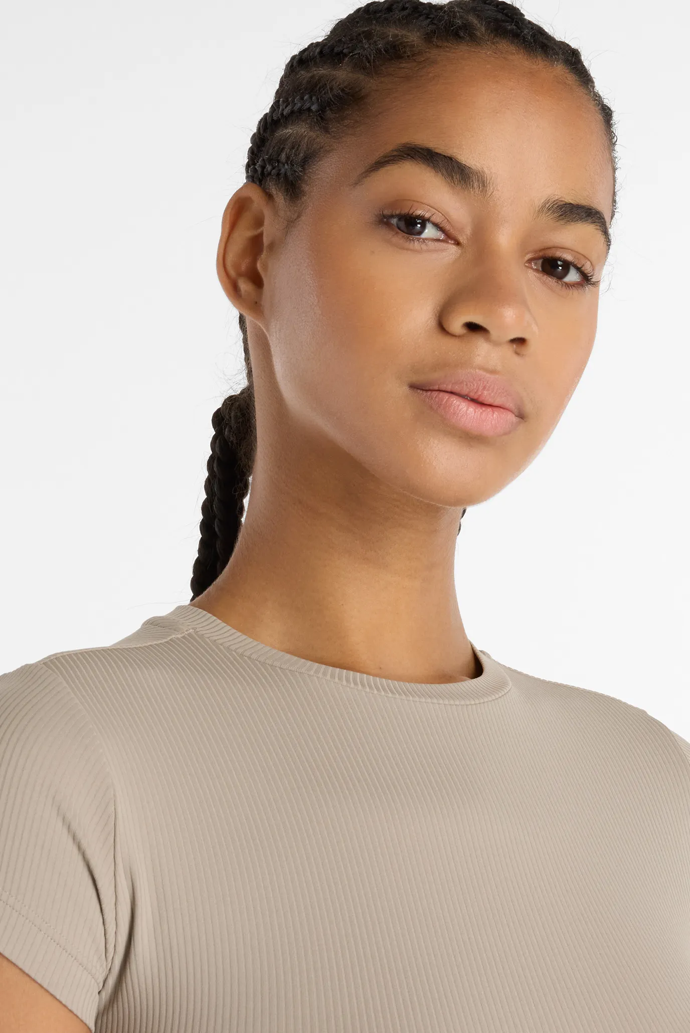 Жіноча бежева футболка Ribbed Fitted 4