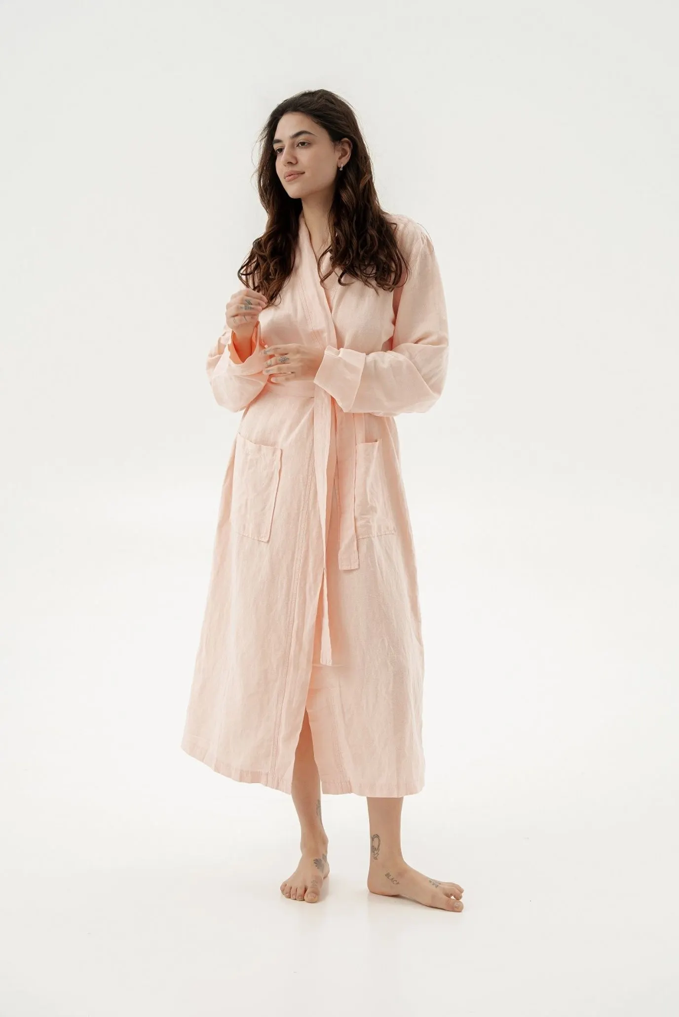 Жіночий рожевий халат-кімоно з льону Madrida powder 1