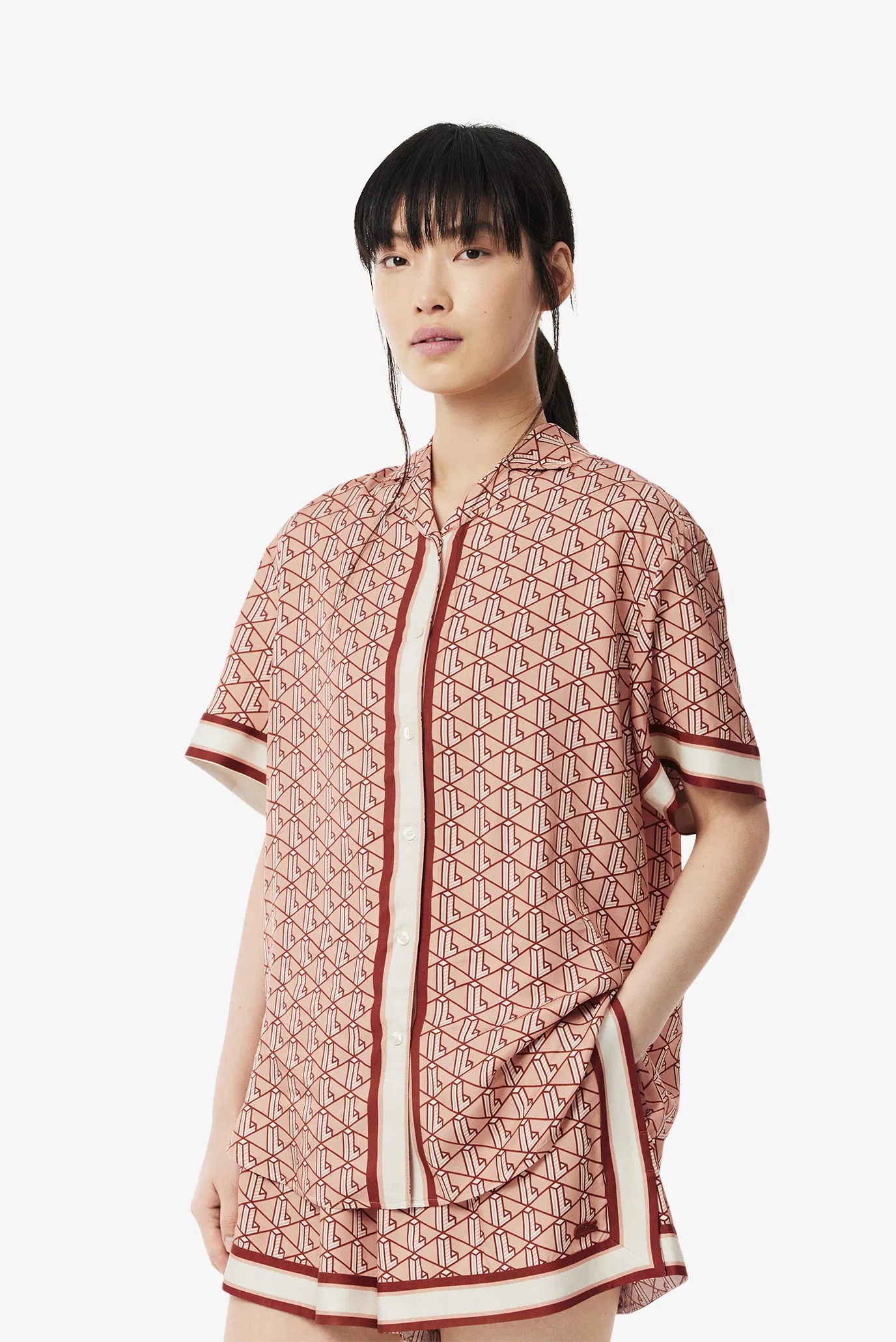 Женская бежевая рубашка Monogram Бежевый 40 Lacoste CF0495GIJ Женская бежевая рубашка Monogram Бежевый 40 Lacoste CF0495GIJ