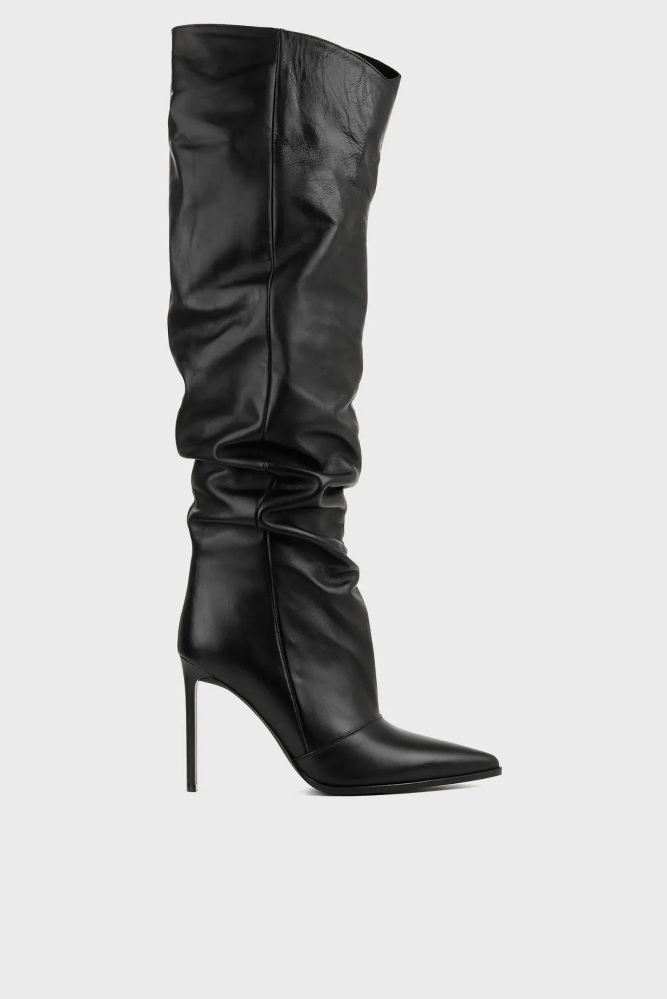 Женские черные кожаные ботфорты 1