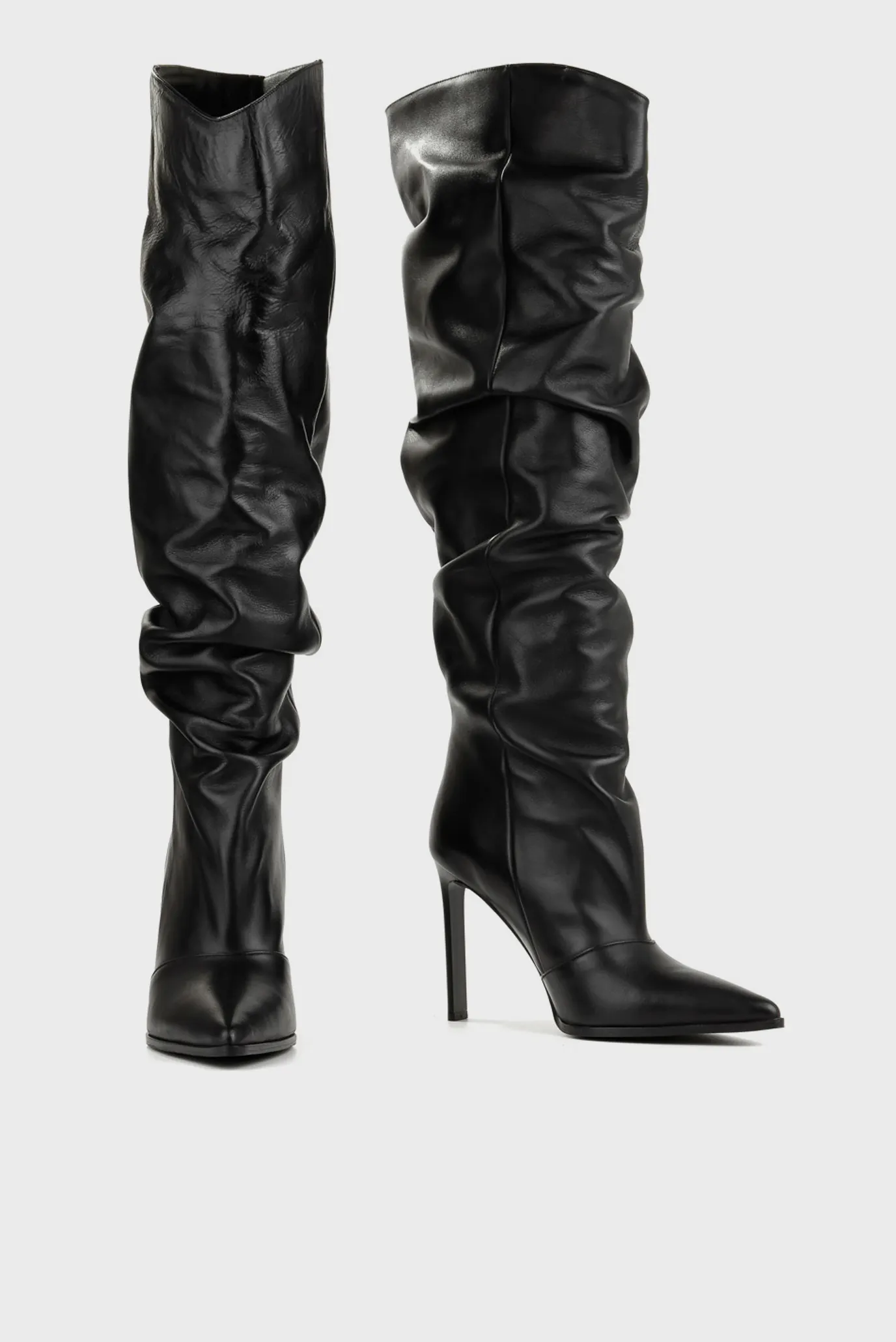 Женские черные кожаные ботфорты 3