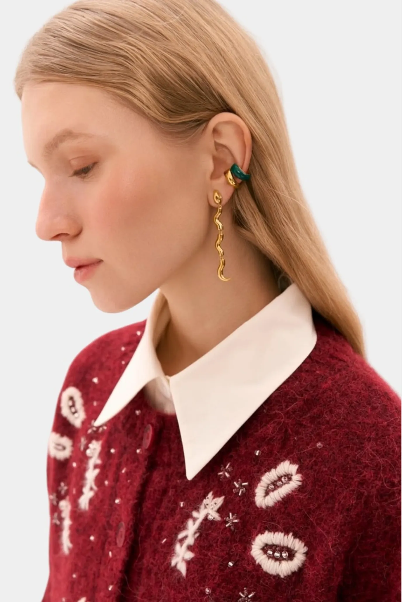 Жіночі позолочені довгі сережки 3