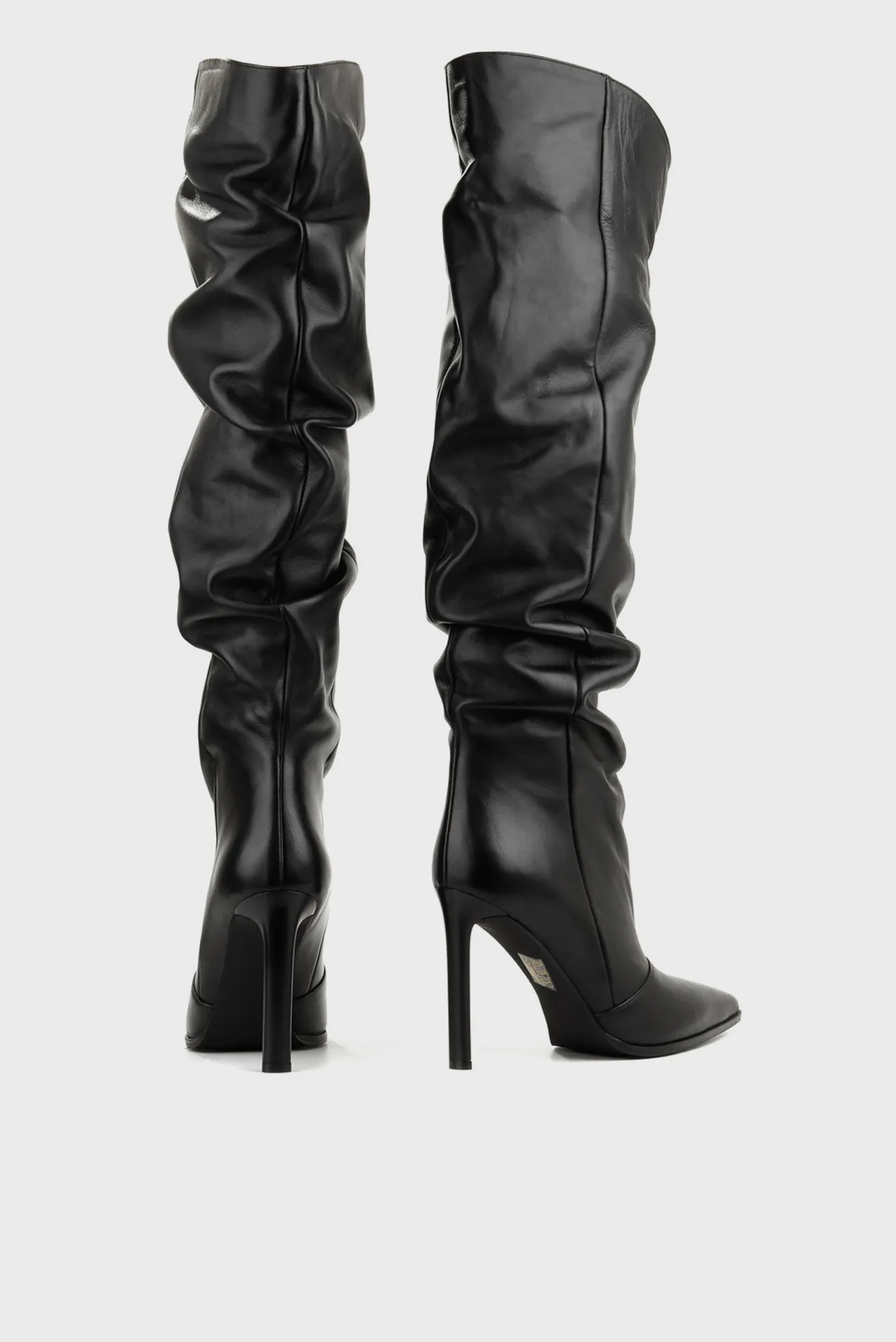 Женские черные кожаные ботфорты 4