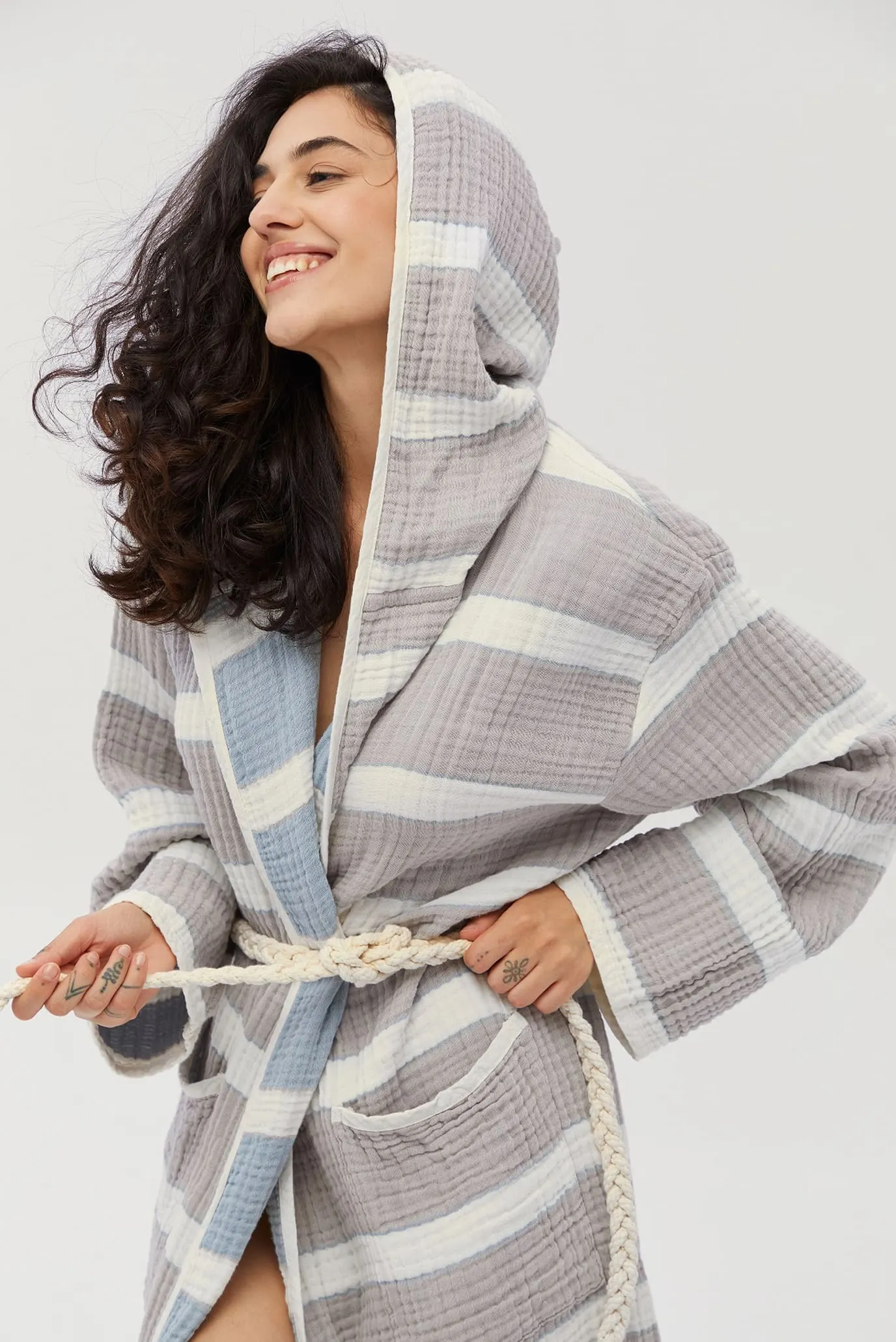 Жіночий халат Milana muslin beige-lead blue 2