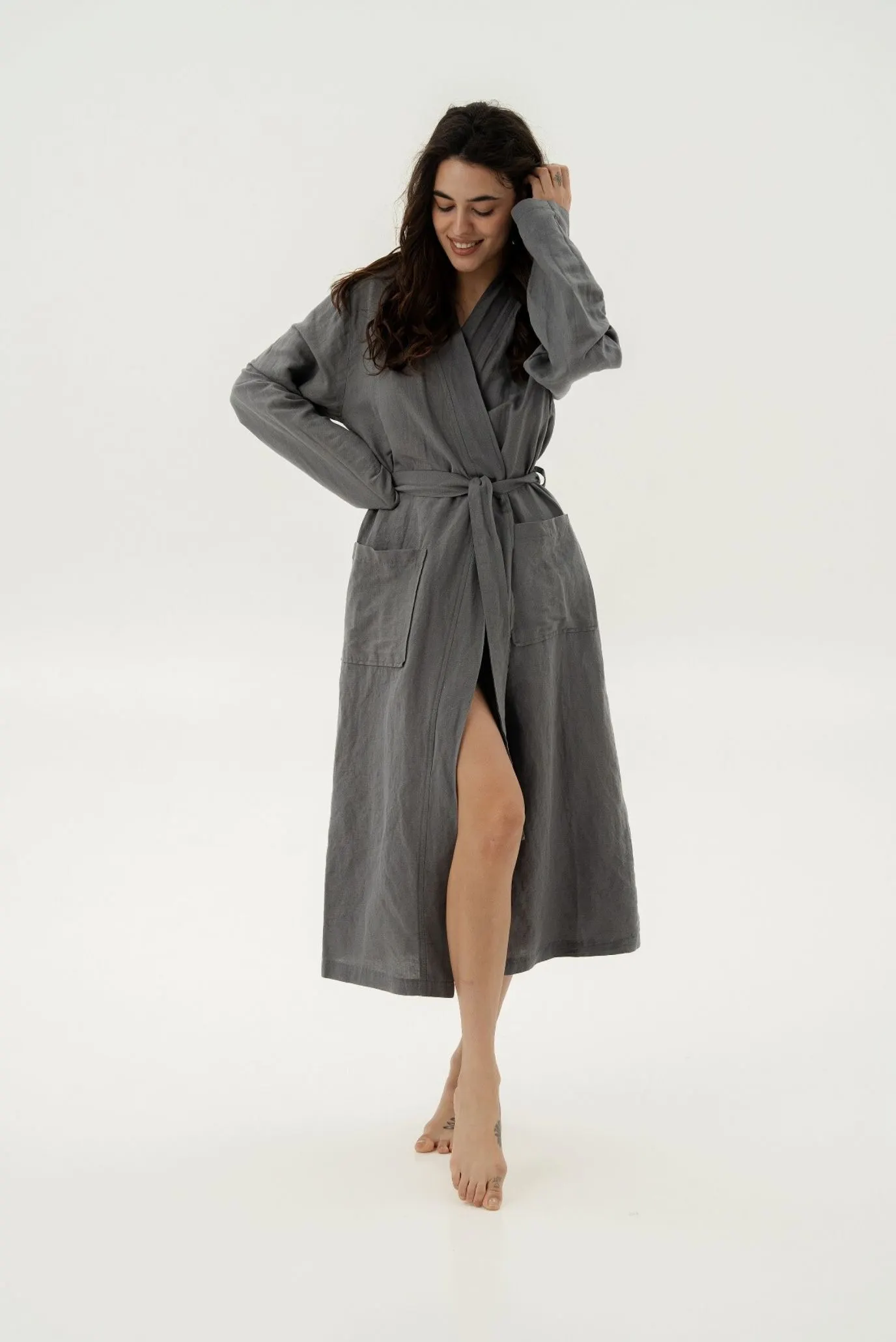 Женский серый халат-кимоно со льна Madrida серый 1