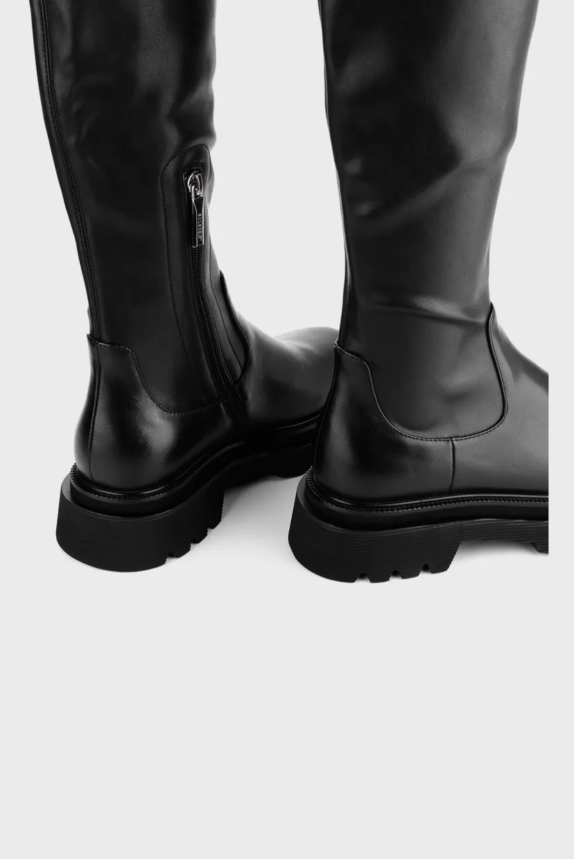 Женские черные кожаные ботфорты 4