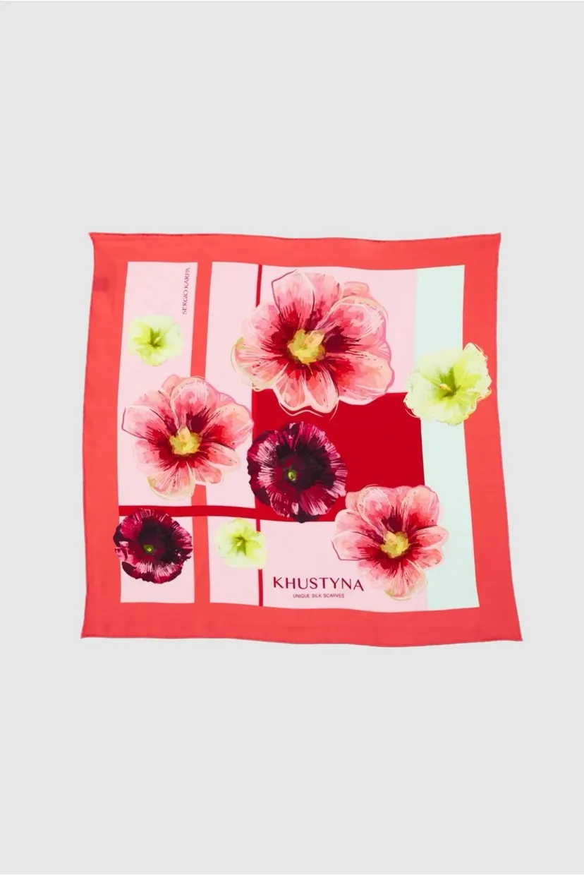 Женский шелковый платок Ukrainian pink mallow, 55 х 55 см 3