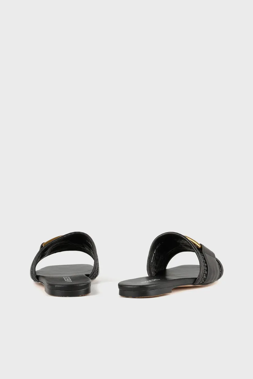 Женские чёрные кожаные шлёпанцы 5