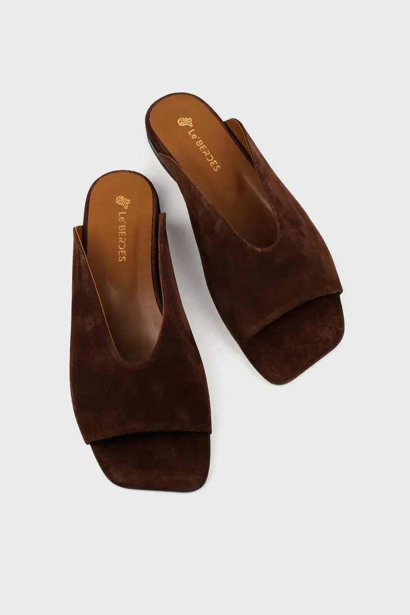 Женские коричневые замшевые шлепанцы 4