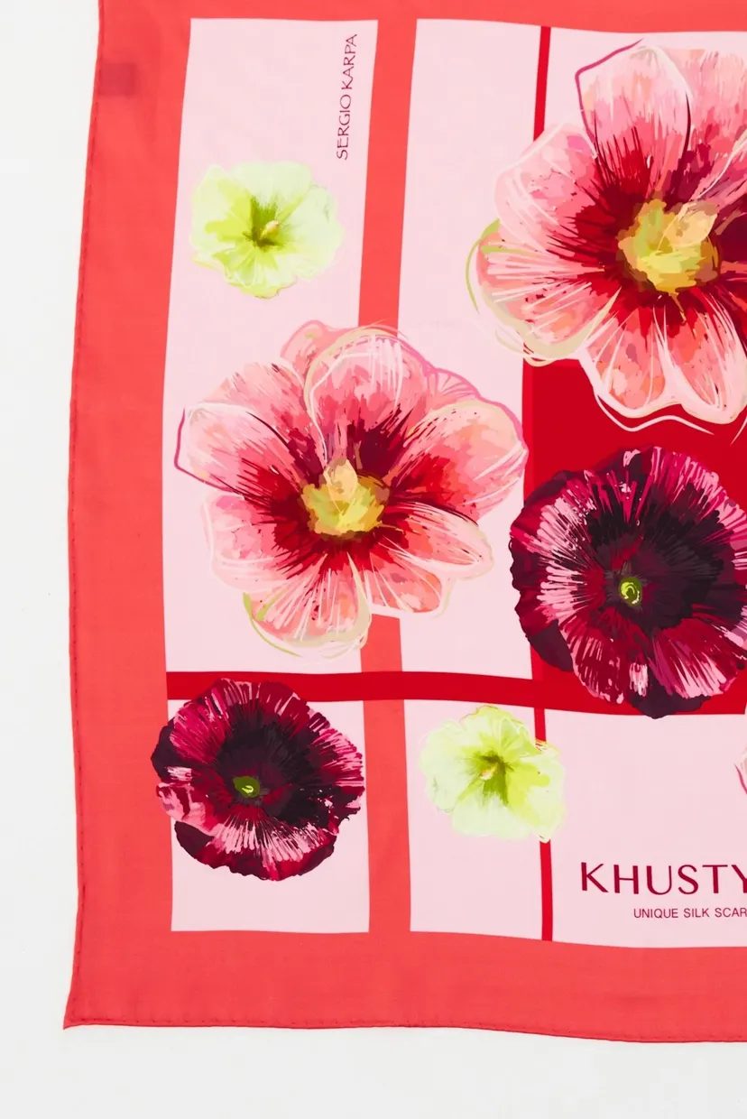 Жіноча шовкова хустина Ukrainian pink mallow, 55 х 55 см 4