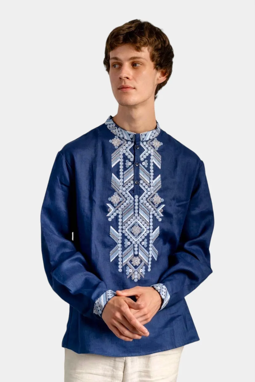 Мужская синяя вышиванка 4