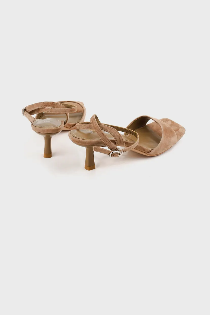 Женские бежевые замшевые босоножки 8