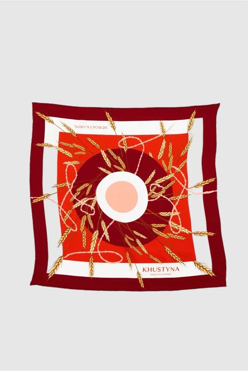 Жіноча шовкова хустина Ukrainian red wheat, 55 х 55 см 3