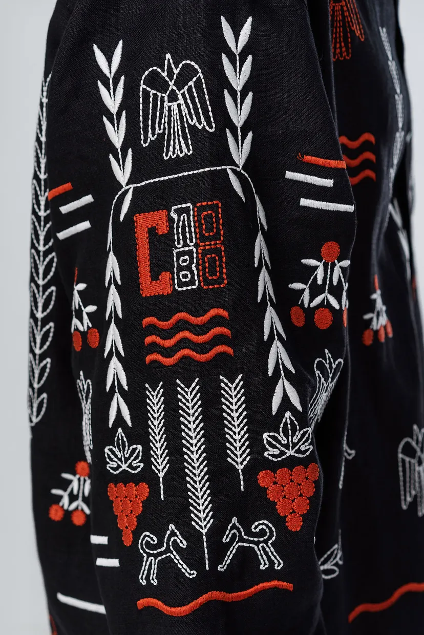 Чоловіча чорна лляна вишита сорочка MEN'S SLOVO BLACK 4