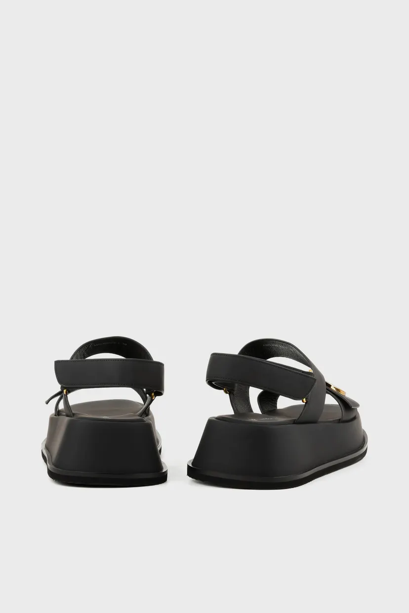 Женские черные кожаные сандалии 5