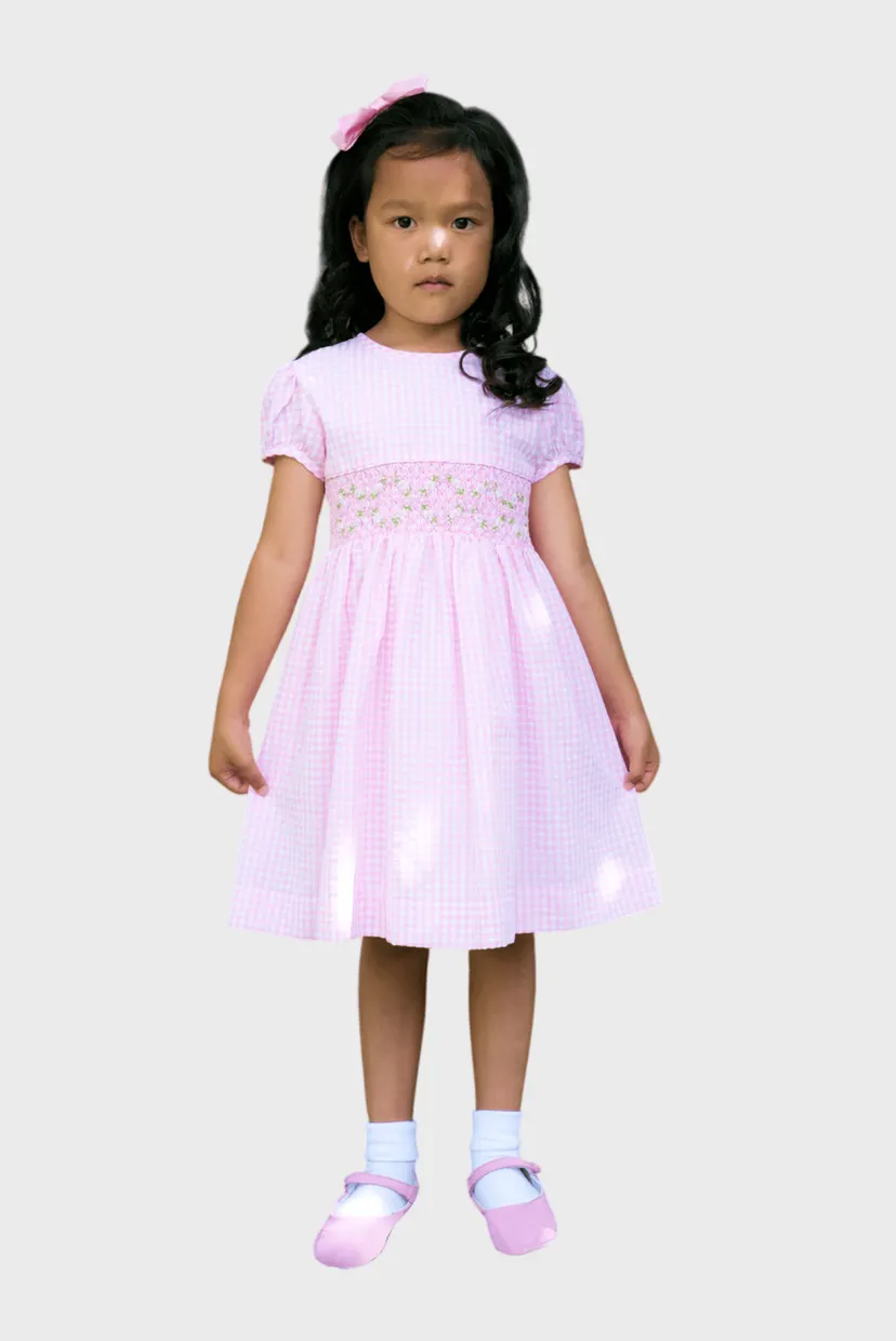 Детское розовое платье Gingham Smocked 3