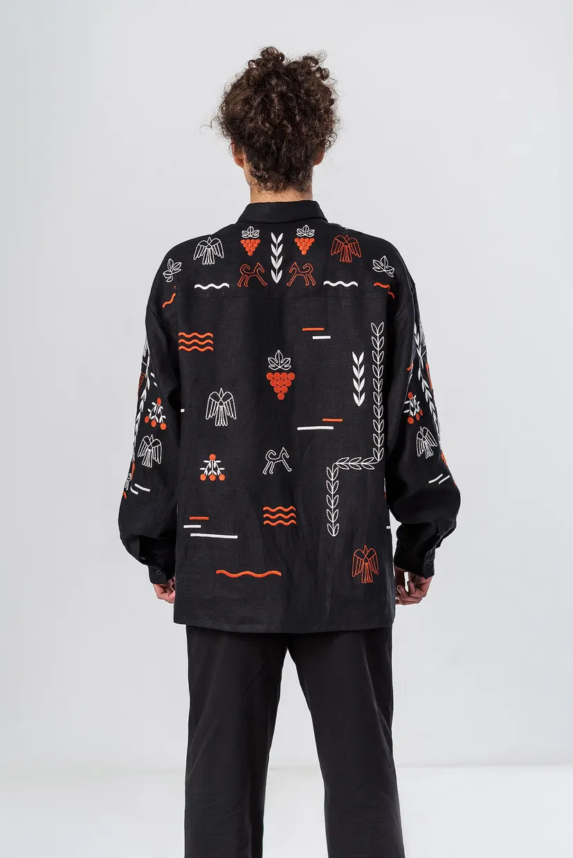 Чоловіча чорна лляна вишита сорочка MEN'S SLOVO BLACK 3