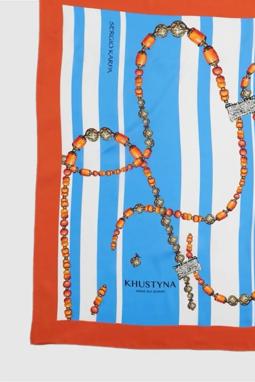Жіноча шовкова хустина Ukrainian rowan beads, 80 х 80 см 4
