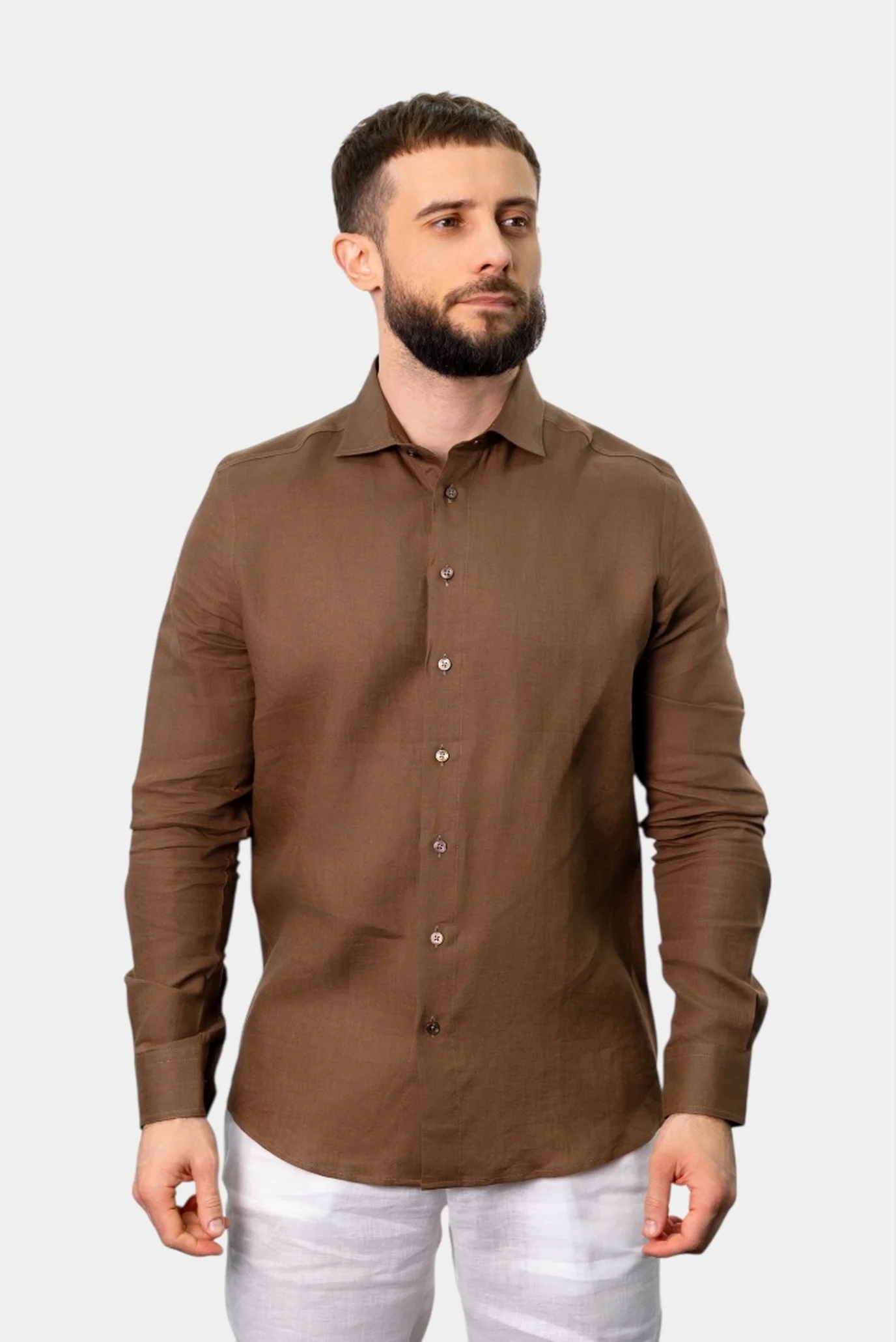 Чоловіча коричнева лляна сорочка Gran Sasso 8947 — MD-Fashion